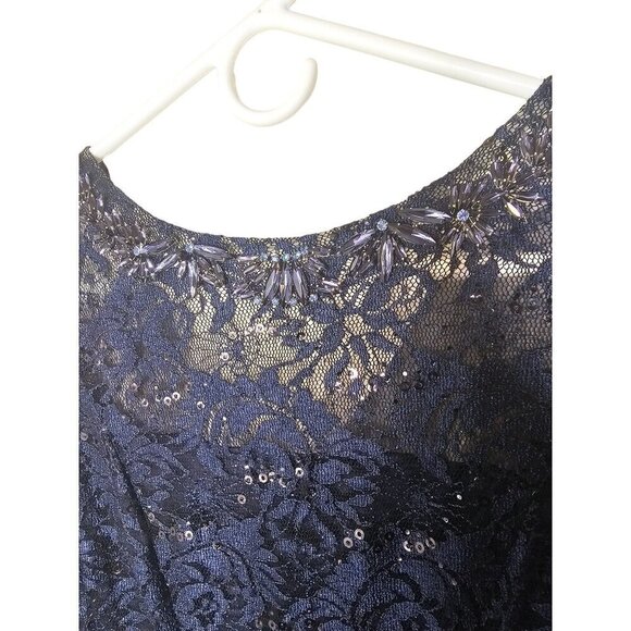 New with Tags TAHARI Embellished Lace Gown SZ 2 in Navy - Picture 4 of 9
